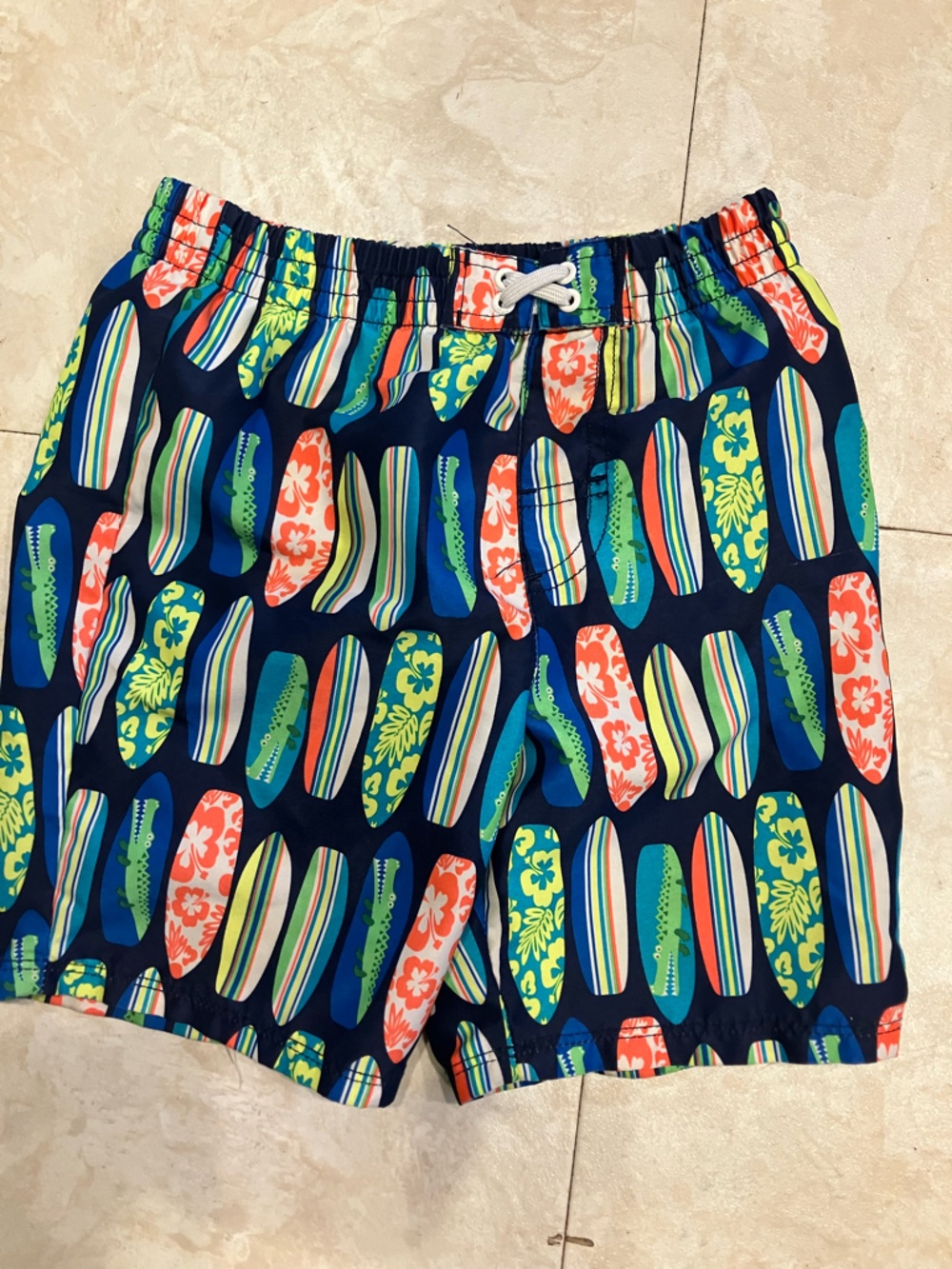 OP Boys Navy Swim Trunks with Multicolor Surf Stripe Print